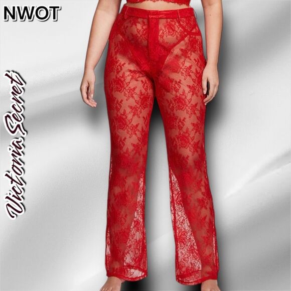 New NWOT Victoria's Secret VS Archives Red Rose Lace Pants - Medium - Picture 1 of 4
